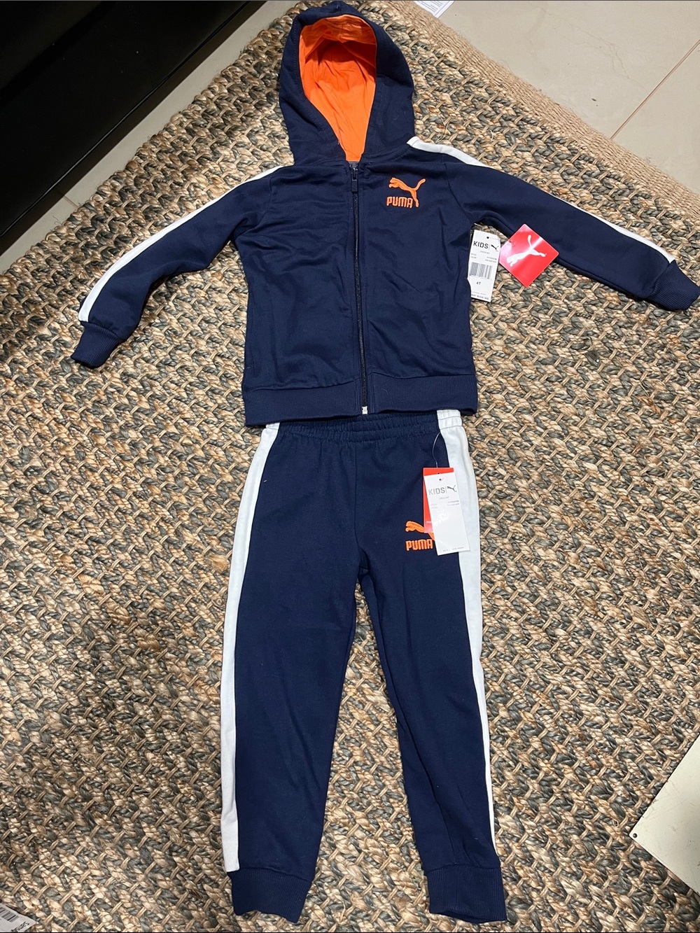 Puma Navy & Orange Kids Hooded Tracksuit